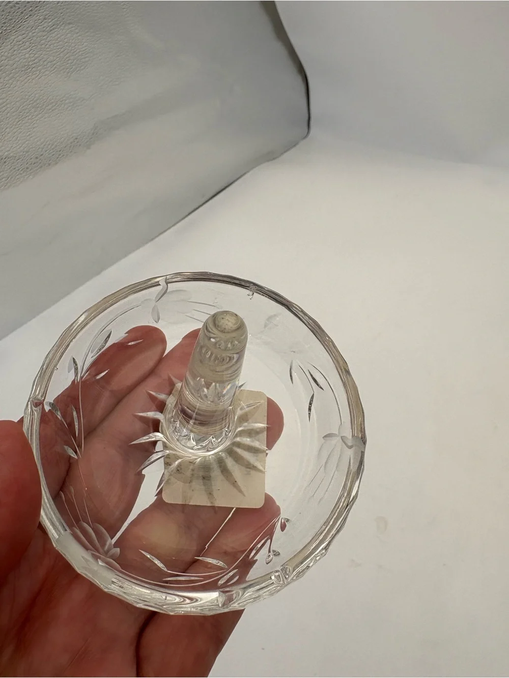 Hungarian Etched Crystal Clear Round Ring Holder Dish